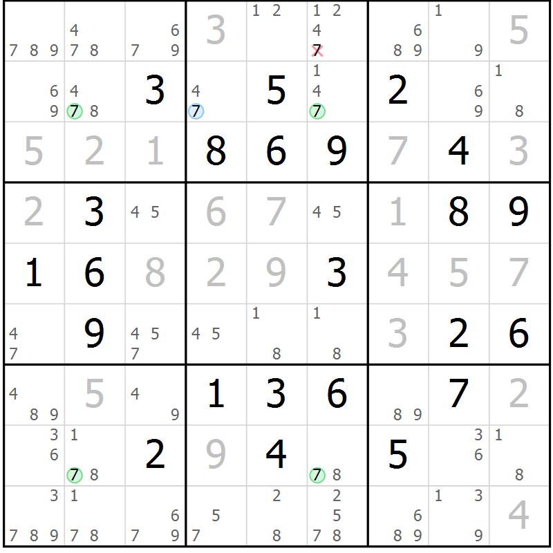 Position des candidats pour la solution de la Gr 79 page 82 du magazine de sudoku Virtuose n° 116