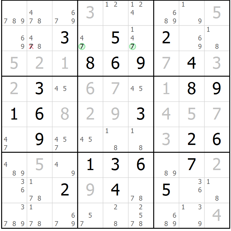 Position des candidats pour la solution de la Gr 79 page 82 du magazine de sudoku Virtuose n° 116