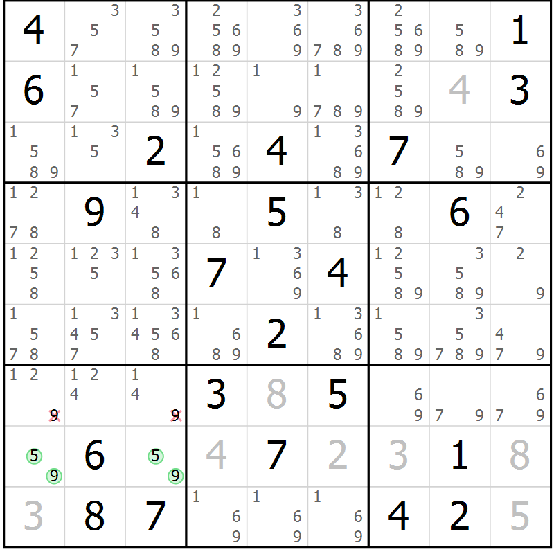 Position des candidats pour la solution de la Gr 8 page 11 du magazine de sudoku Virtuose n° 116