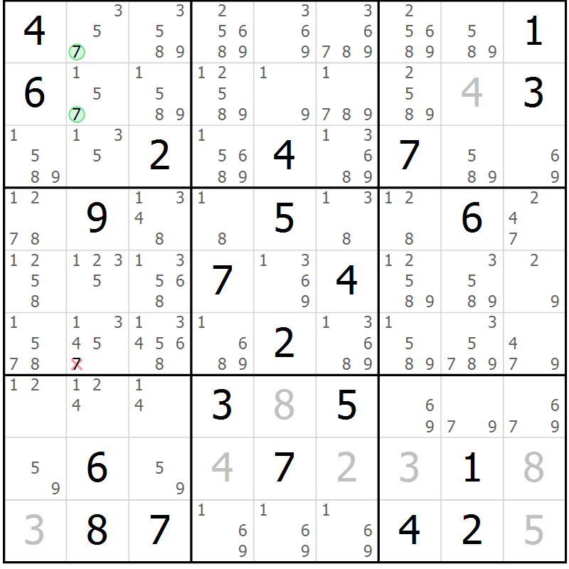 Position des candidats pour la solution de la Gr 8 page 11 du magazine de sudoku Virtuose n° 116
