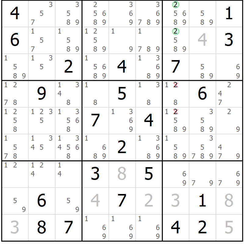 Position des candidats pour la solution de la Gr 8 page 11 du magazine de sudoku Virtuose n° 116