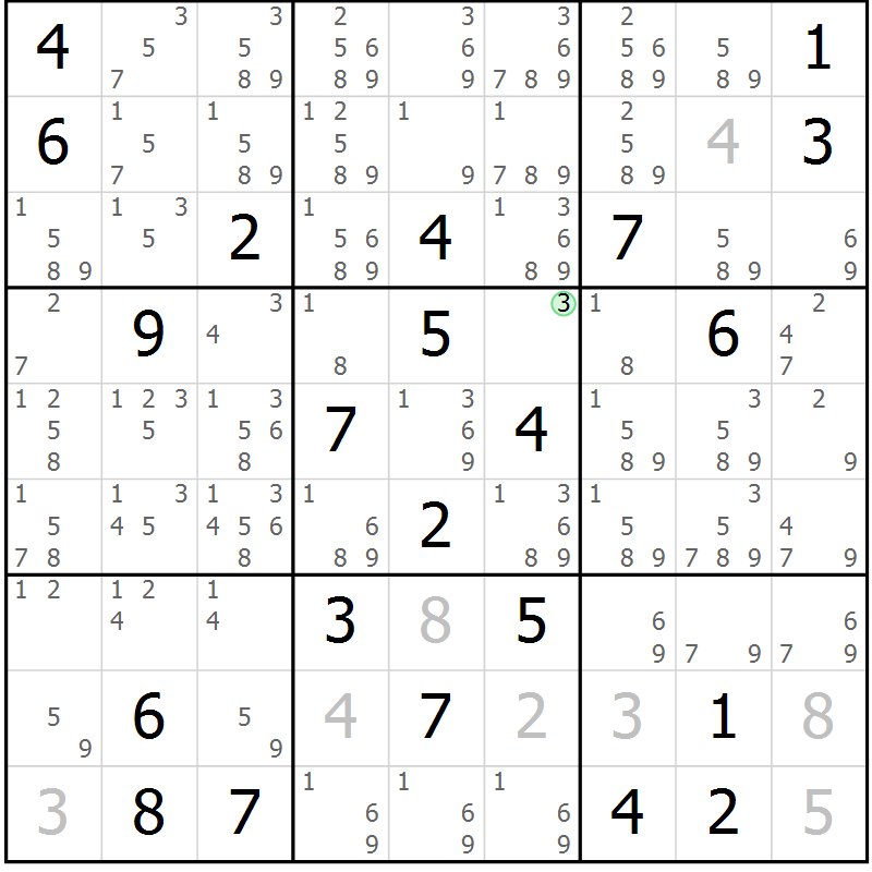 Position des candidats pour la solution de la Gr 8 page 11 du magazine de sudoku Virtuose n° 116