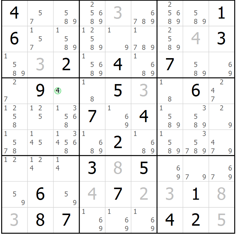 Position des candidats pour la solution de la Gr 8 page 11 du magazine de sudoku Virtuose n° 116