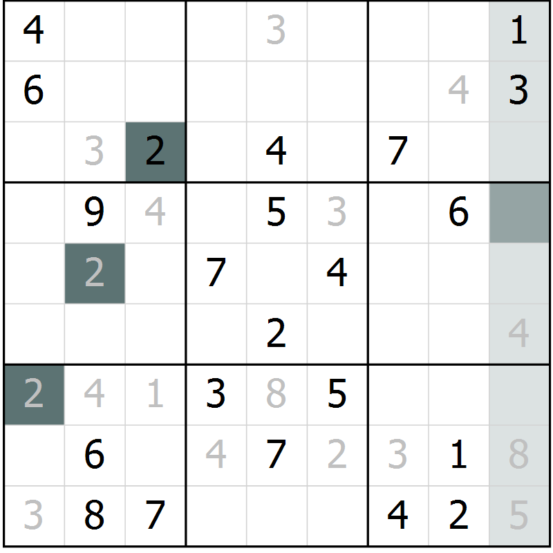 Position des candidats pour la solution de la Gr 8 page 11 du magazine de sudoku Virtuose n° 116