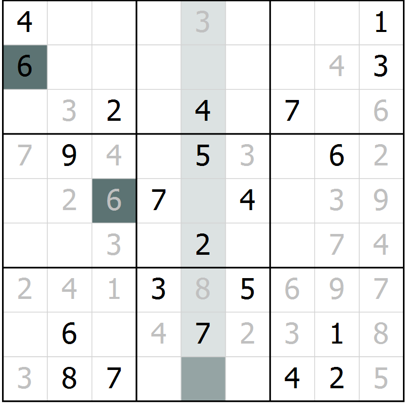 Position des candidats pour la solution de la Gr 8 page 11 du magazine de sudoku Virtuose n° 116
