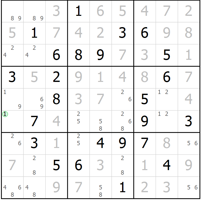 Position des candidats pour la solution de la Gr 80 page 83 du magazine de sudoku Virtuose n° 116