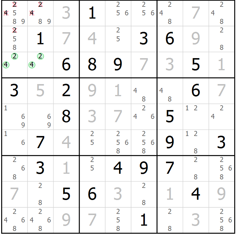 Position des candidats pour la solution de la Gr 80 page 83 du magazine de sudoku Virtuose n° 116