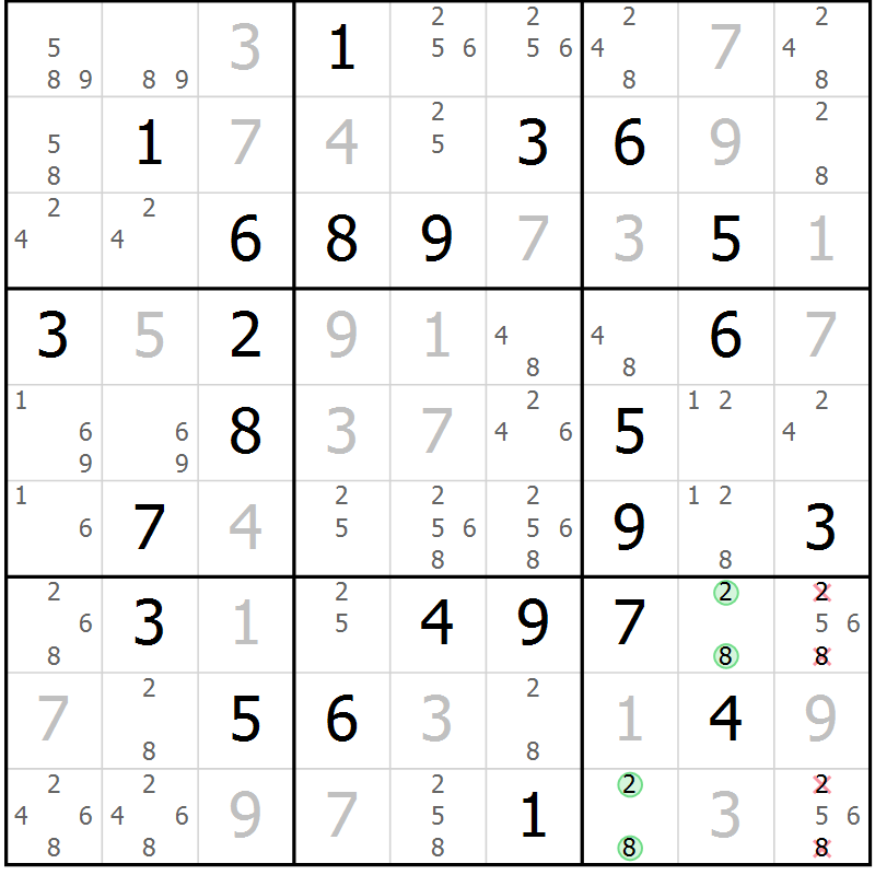 Position des candidats pour la solution de la Gr 80 page 83 du magazine de sudoku Virtuose n° 116