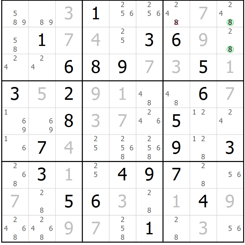 Position des candidats pour la solution de la Gr 80 page 83 du magazine de sudoku Virtuose n° 116