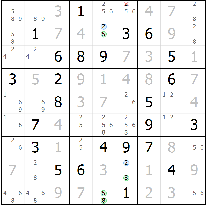 Position des candidats pour la solution de la Gr 80 page 83 du magazine de sudoku Virtuose n° 116