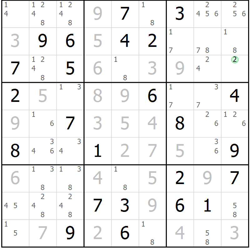 Position des candidats pour la solution de la Gr 81 page 84 du magazine de sudoku Virtuose n° 116