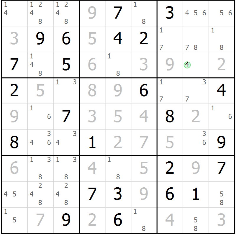 Position des candidats pour la solution de la Gr 81 page 84 du magazine de sudoku Virtuose n° 116
