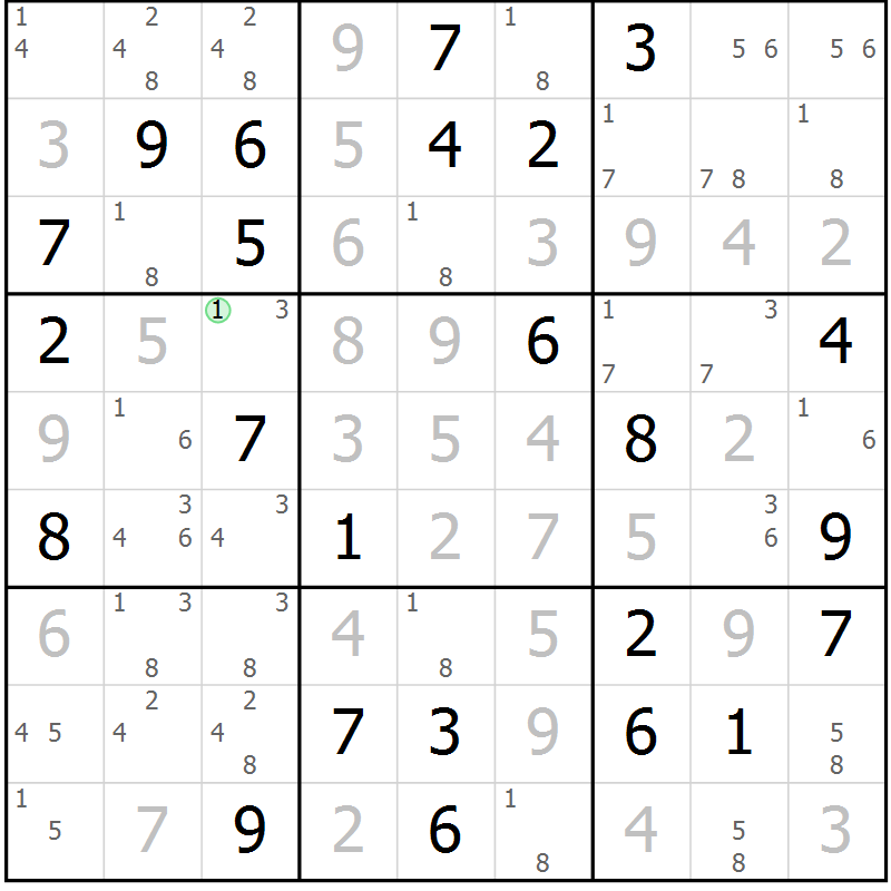 Position des candidats pour la solution de la Gr 81 page 84 du magazine de sudoku Virtuose n° 116