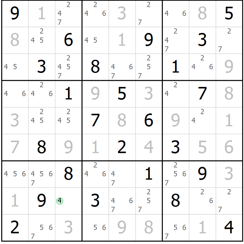 Position des candidats pour la solution de la Gr 82 page 85 du magazine de sudoku Virtuose n° 116