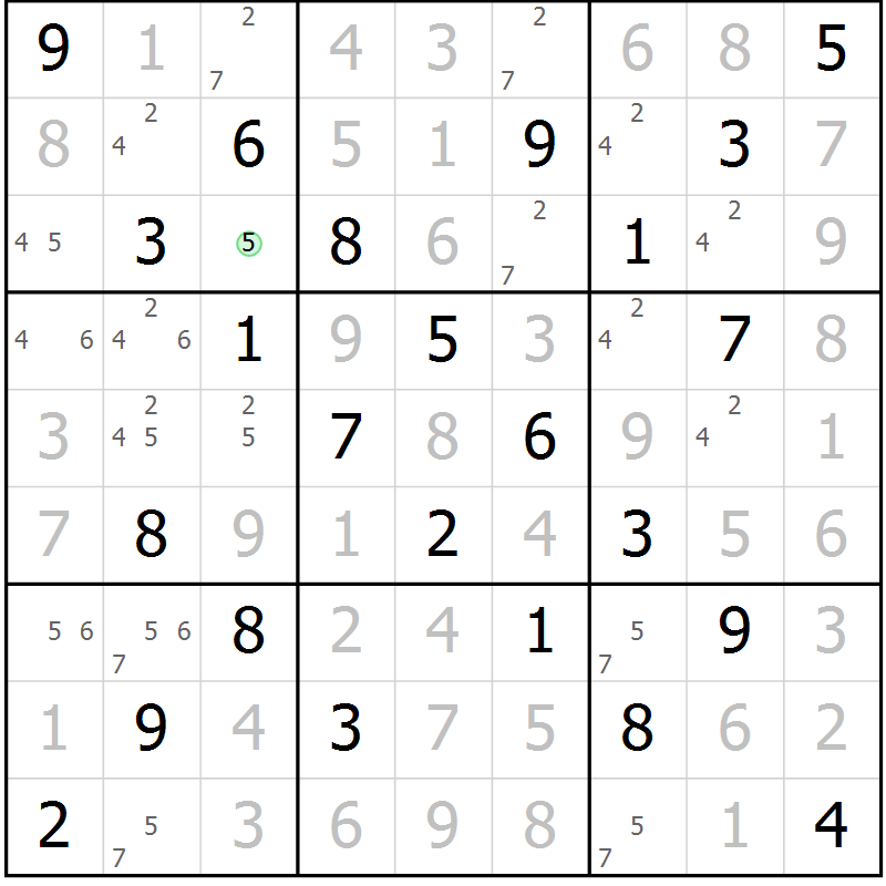 Position des candidats pour la solution de la Gr 82 page 85 du magazine de sudoku Virtuose n° 116