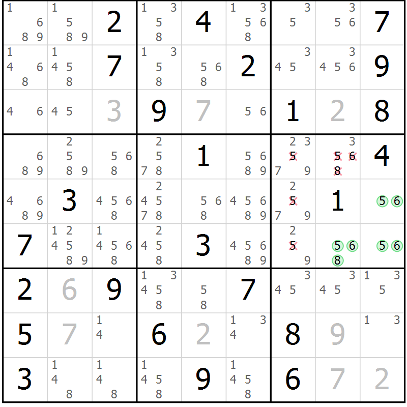 Position des candidats pour la solution de la Gr 83 page 86 du magazine de sudoku Virtuose n° 116