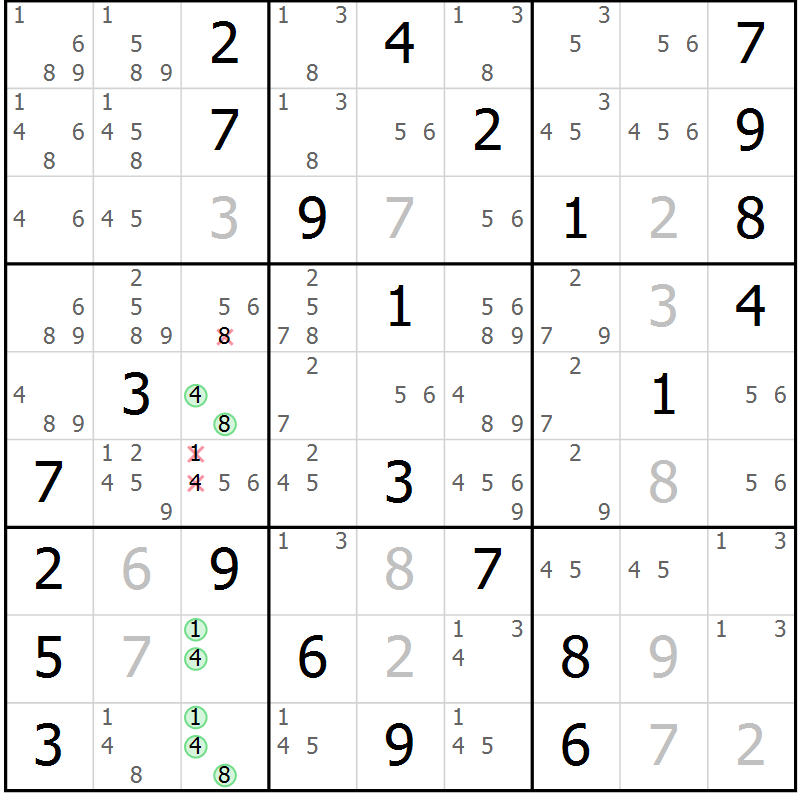 Position des candidats pour la solution de la Gr 83 page 86 du magazine de sudoku Virtuose n° 116
