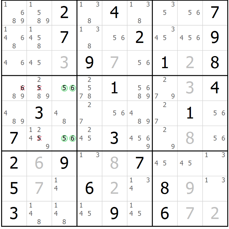 Position des candidats pour la solution de la Gr 83 page 86 du magazine de sudoku Virtuose n° 116