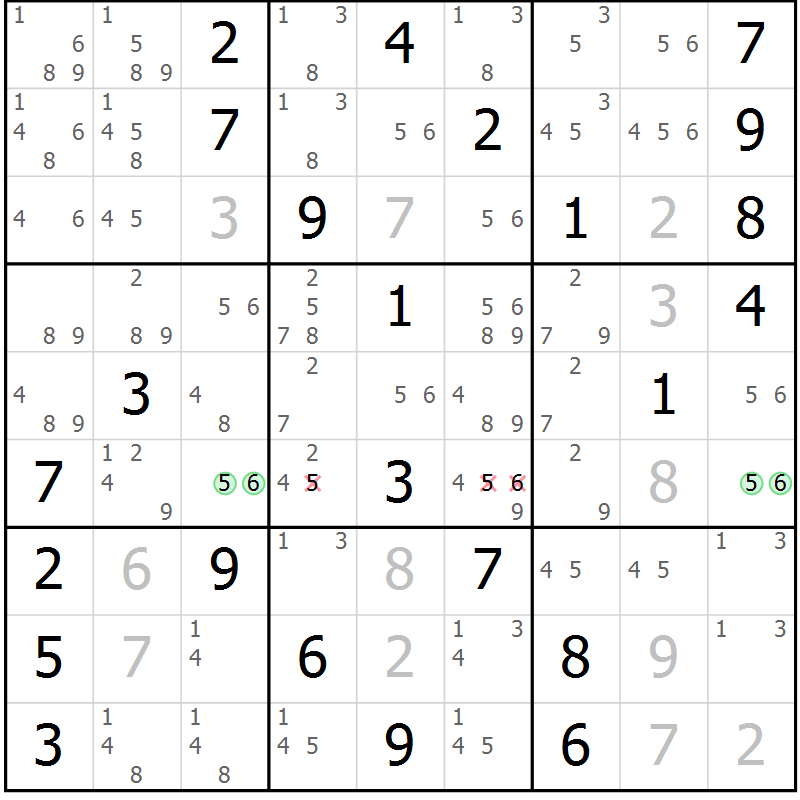 Position des candidats pour la solution de la Gr 83 page 86 du magazine de sudoku Virtuose n° 116
