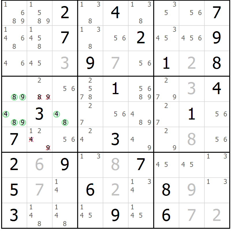 Position des candidats pour la solution de la Gr 83 page 86 du magazine de sudoku Virtuose n° 116