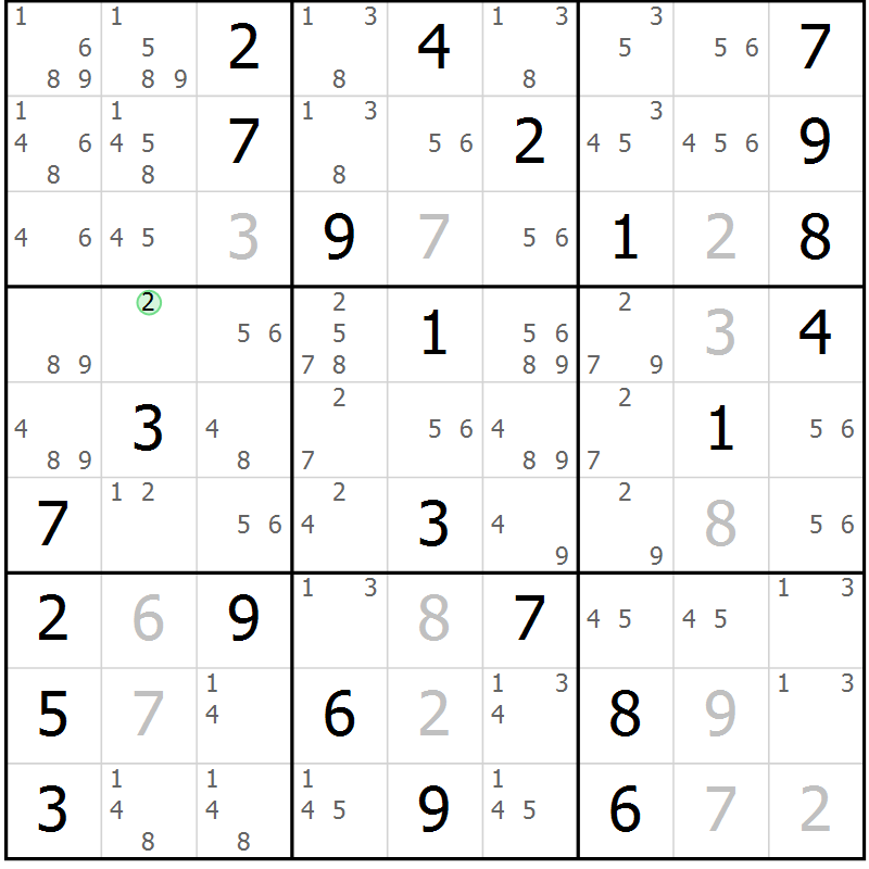 Position des candidats pour la solution de la Gr 83 page 86 du magazine de sudoku Virtuose n° 116