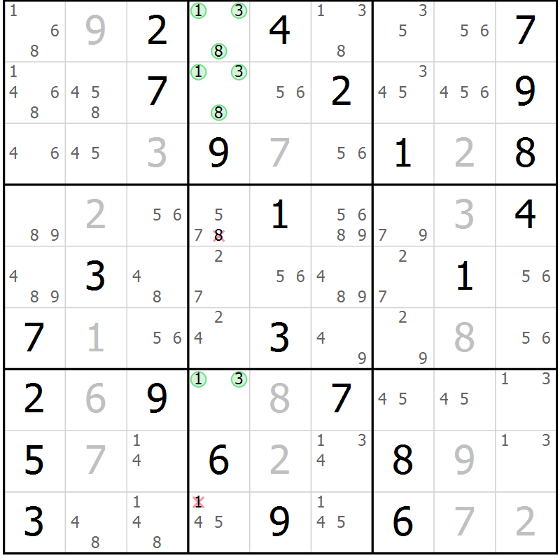 Position des candidats pour la solution de la Gr 83 page 86 du magazine de sudoku Virtuose n° 116