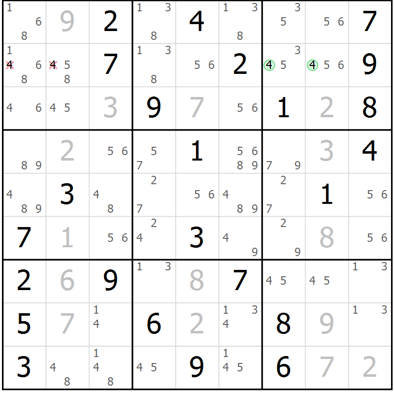 Position des candidats pour la solution de la Gr 83 page 86 du magazine de sudoku Virtuose n° 116