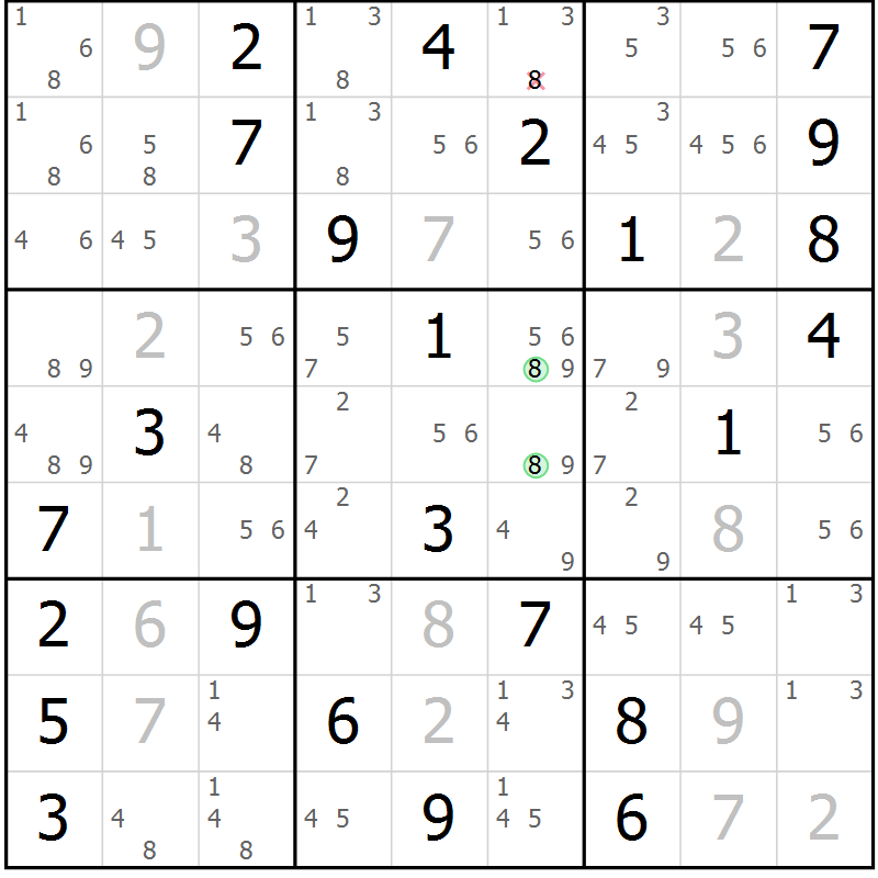 Position des candidats pour la solution de la Gr 83 page 86 du magazine de sudoku Virtuose n° 116