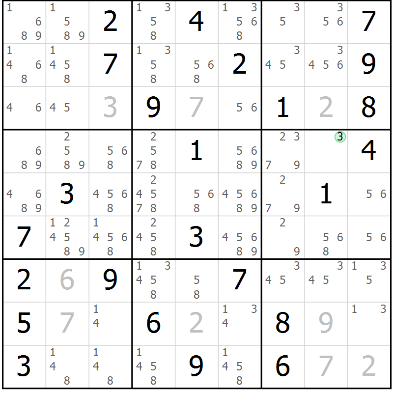 Position des candidats pour la solution de la Gr 83 page 86 du magazine de sudoku Virtuose n° 116