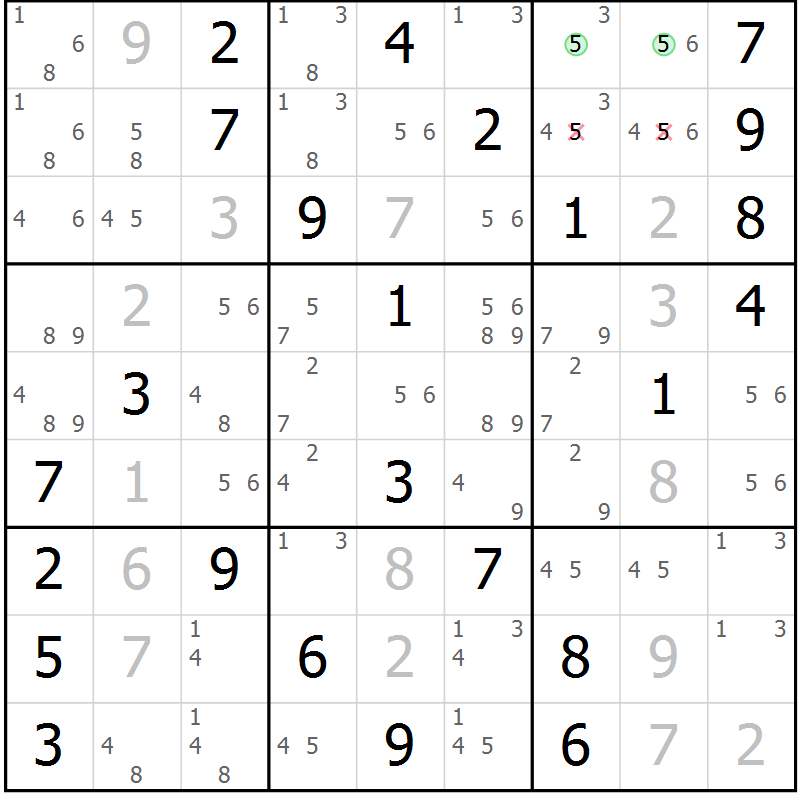Position des candidats pour la solution de la Gr 83 page 86 du magazine de sudoku Virtuose n° 116
