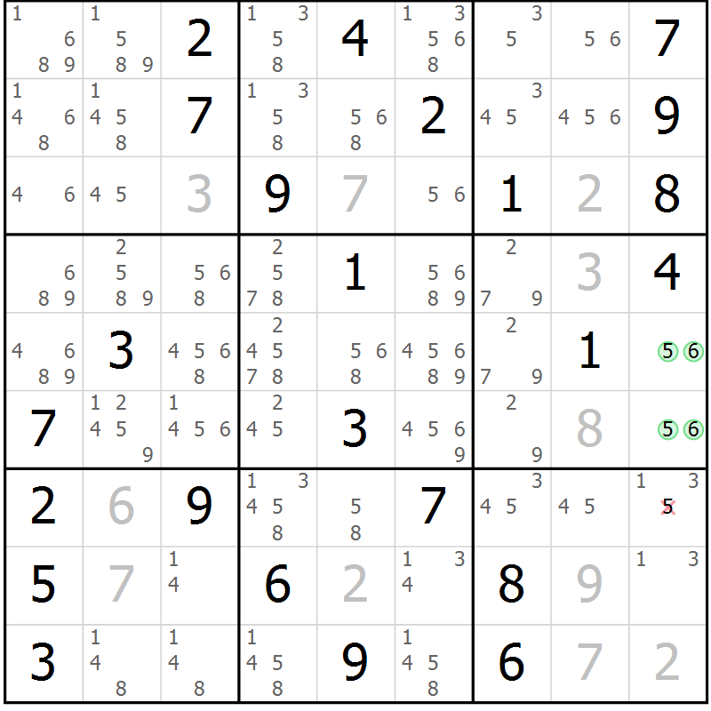 Position des candidats pour la solution de la Gr 83 page 86 du magazine de sudoku Virtuose n° 116