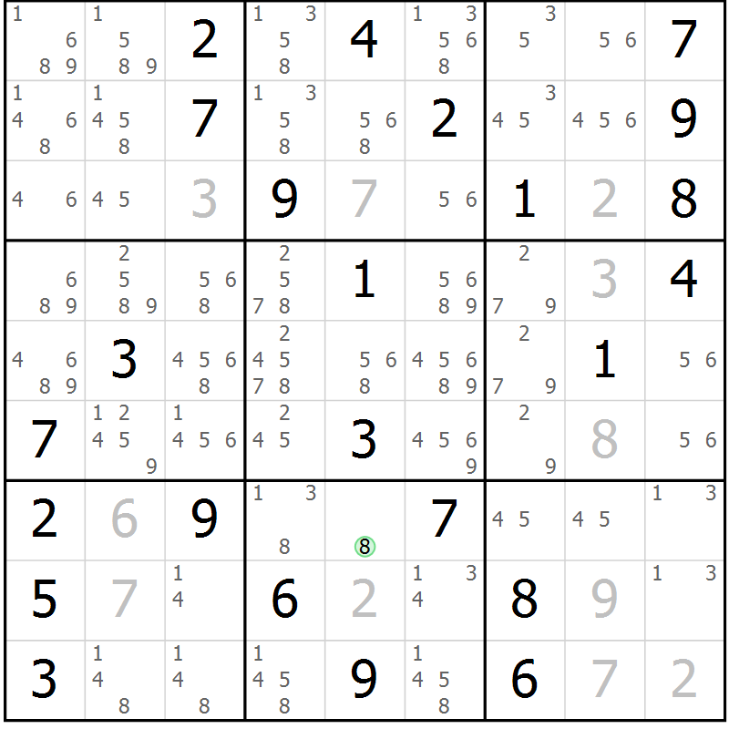 Position des candidats pour la solution de la Gr 83 page 86 du magazine de sudoku Virtuose n° 116