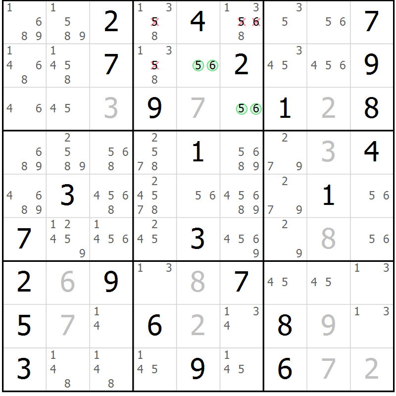 Position des candidats pour la solution de la Gr 83 page 86 du magazine de sudoku Virtuose n° 116