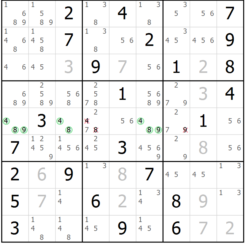 Position des candidats pour la solution de la Gr 83 page 86 du magazine de sudoku Virtuose n° 116