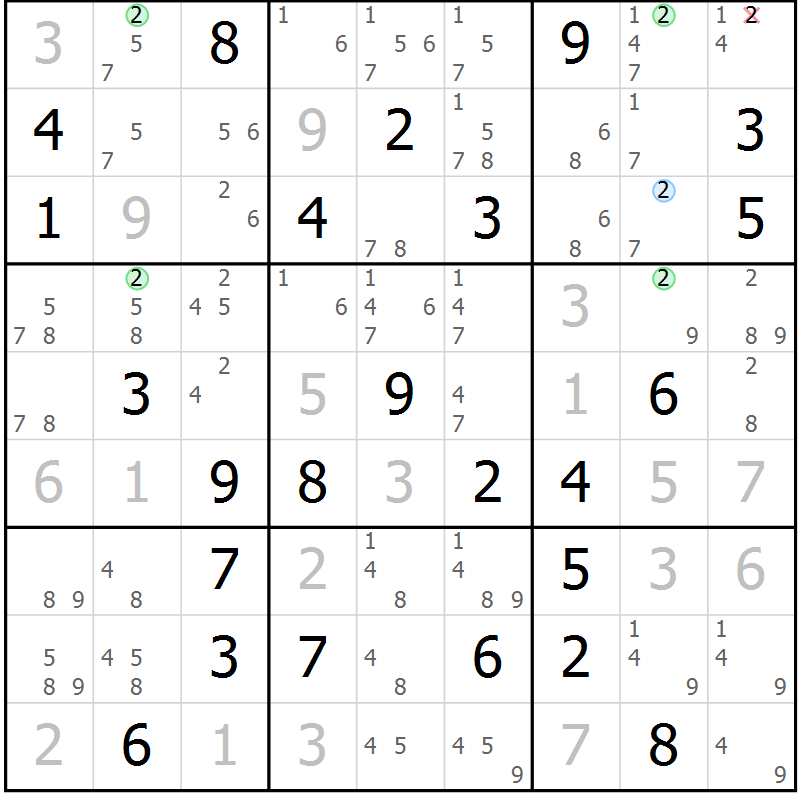 Position des candidats pour la solution de la Gr 84 page 87 du magazine de sudoku Virtuose n° 116