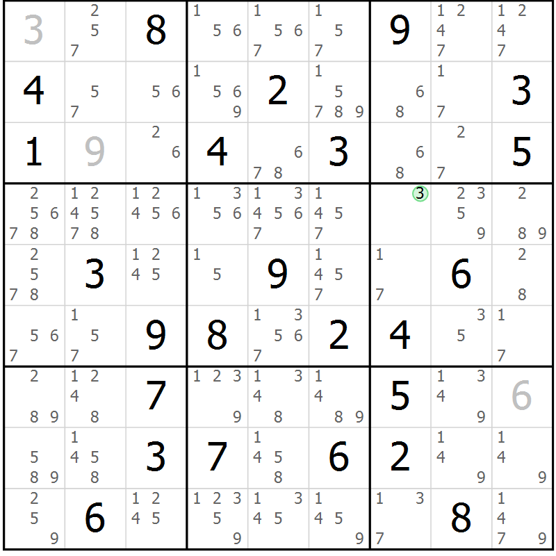Position des candidats pour la solution de la Gr 84 page 87 du magazine de sudoku Virtuose n° 116