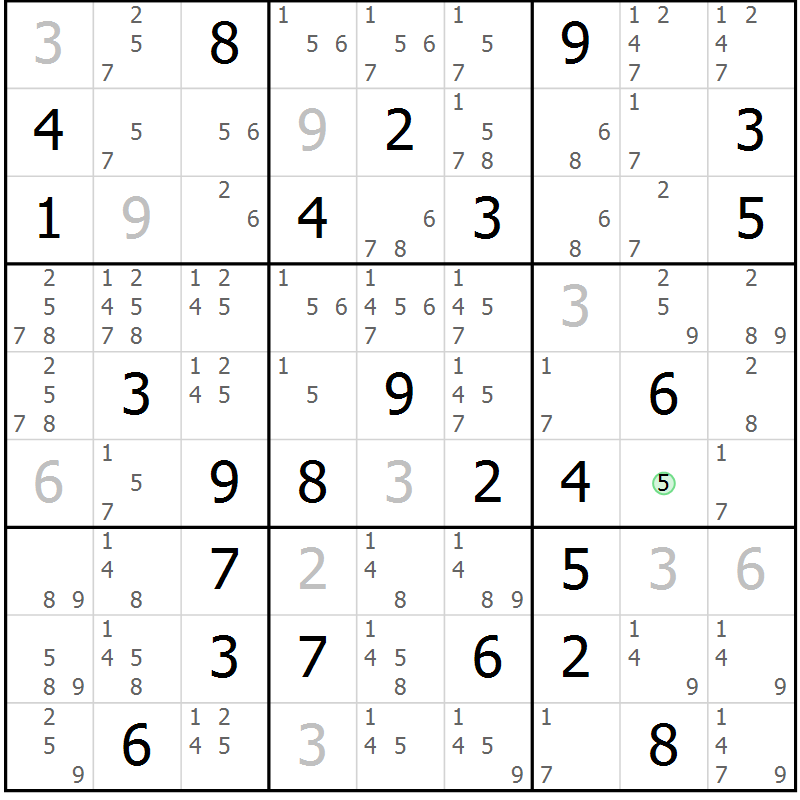 Position des candidats pour la solution de la Gr 84 page 87 du magazine de sudoku Virtuose n° 116