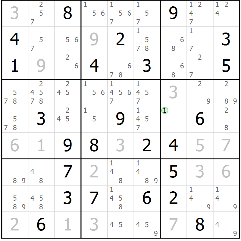 Position des candidats pour la solution de la Gr 84 page 87 du magazine de sudoku Virtuose n° 116
