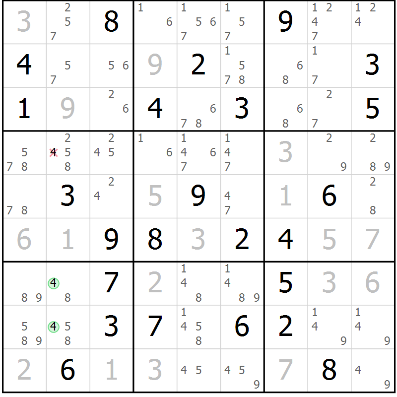 Position des candidats pour la solution de la Gr 84 page 87 du magazine de sudoku Virtuose n° 116