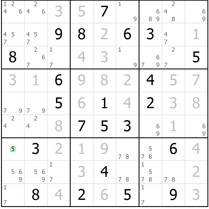 Position des candidats pour la solution de la Gr 9 page 12 du magazine de sudoku Virtuose n° 116