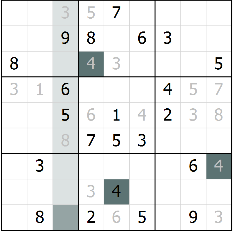 Position des candidats pour la solution de la Gr 9 page 12 du magazine de sudoku Virtuose n° 116