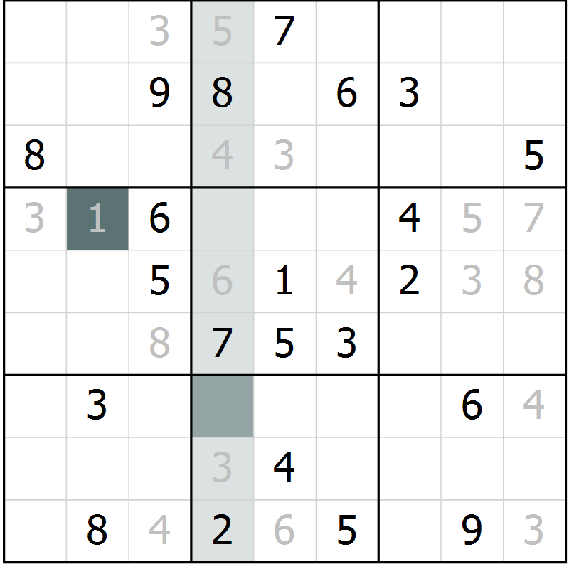 Position des candidats pour la solution de la Gr 9 page 12 du magazine de sudoku Virtuose n° 116