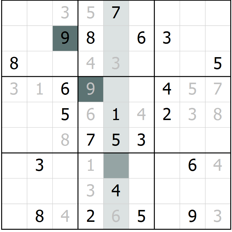 Position des candidats pour la solution de la Gr 9 page 12 du magazine de sudoku Virtuose n° 116