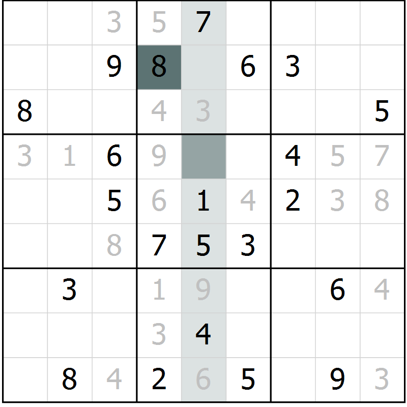 Position des candidats pour la solution de la Gr 9 page 12 du magazine de sudoku Virtuose n° 116