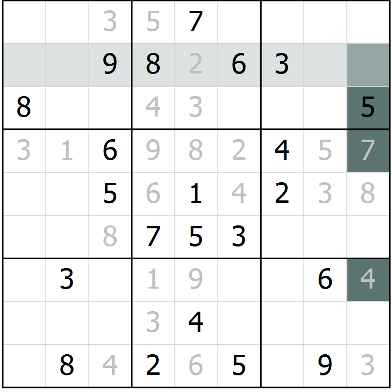 Position des candidats pour la solution de la Gr 9 page 12 du magazine de sudoku Virtuose n° 116