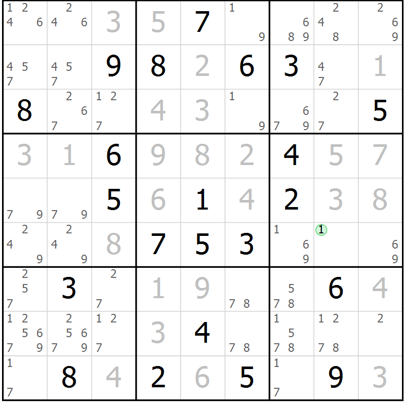 Position des candidats pour la solution de la Gr 9 page 12 du magazine de sudoku Virtuose n° 116