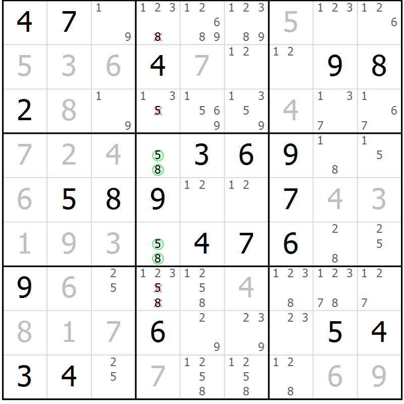 Position des candidats pour la solution de la Gr 1 page 4 du magazine de sudoku Virtuose n° 117