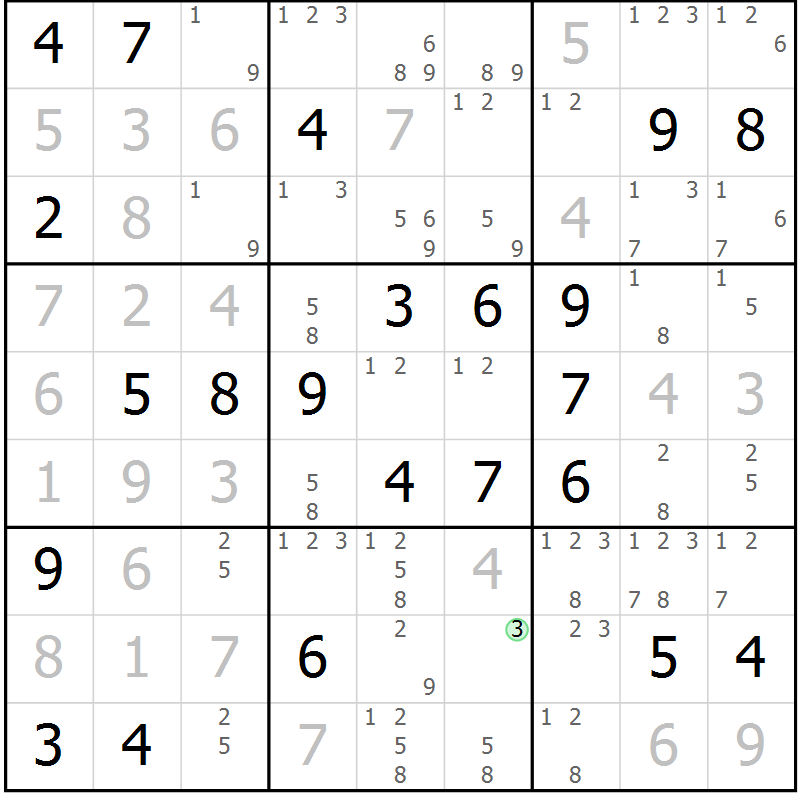 Position des candidats pour la solution de la Gr 1 page 4 du magazine de sudoku Virtuose n° 117