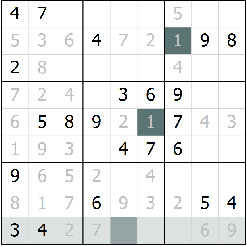 Position des candidats pour la solution de la Gr 1 page 4 du magazine de sudoku Virtuose n° 117