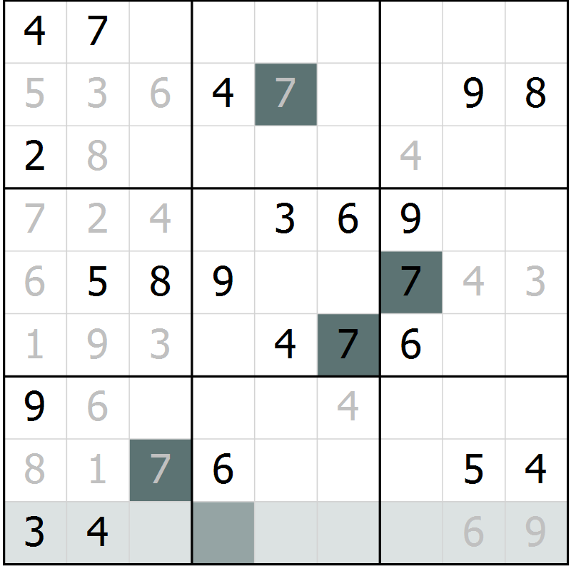 Position des candidats pour la solution de la Gr 1 page 4 du magazine de sudoku Virtuose n° 117